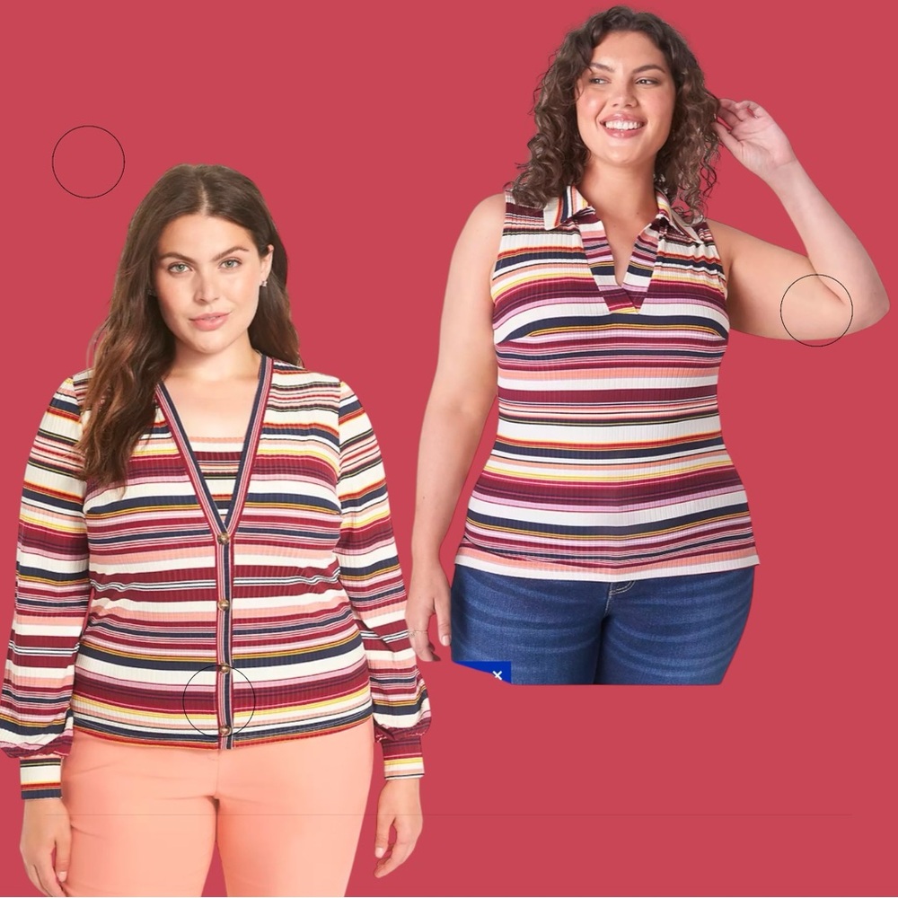Lane Bryant Classic Long Sleeve Cardigan & Sleeveless V-Neck Collar Polo Top Set